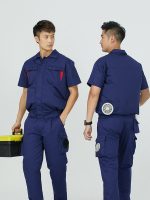 夏季短袖带风扇衣服降温工作服男款空调服工地劳保服充电制冷衣服 - 图片 2