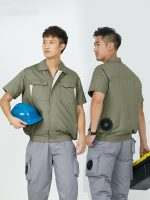 夏季短袖带风扇衣服降温工作服男款空调服工地劳保服充电制冷衣服 - 图片 4
